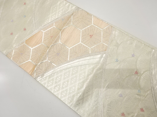 JAPANESE KIMONO / ANTIQUE FUKURO OBI / SILK / WOVEN YOUNG PINE & SEIGAIHA